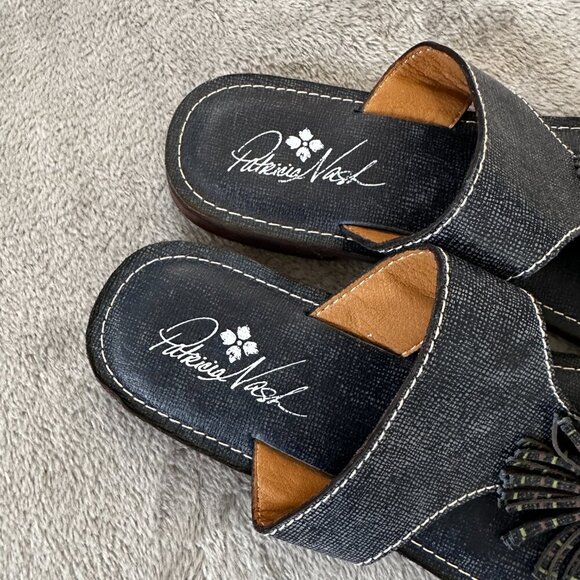 Niki Compass Medallion Sandal - Leather - Denim Blue  Patricia Nash Franca Flower Pom Pom Thong Sandals Leather 7 Navy Blue